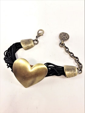 Armband med Svarta Trådar och Guldfärgat Hjärta