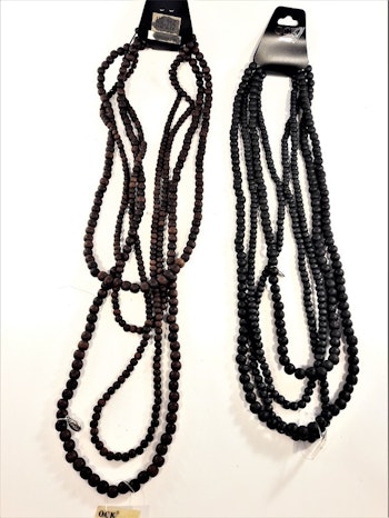 Flerradigt halsband med träkulor, svart eller brunt