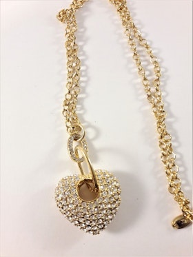 Halsband med hjärta med strass i guldfärg