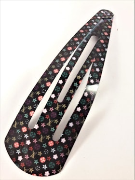 15 cm långt click-clack hårspänne, svart med flerfärgat mönster