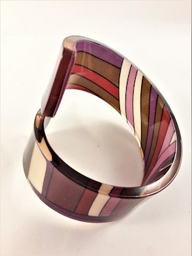 Brett Akryl Armband med Mönster Lila och Beige