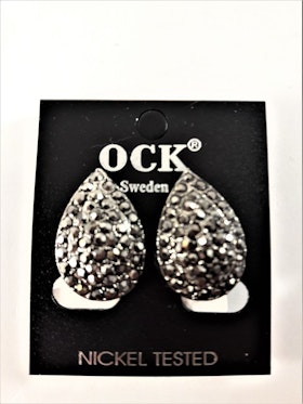 Clipsörhängen för dig utan hål i öronen, droppformade med strass, mörka