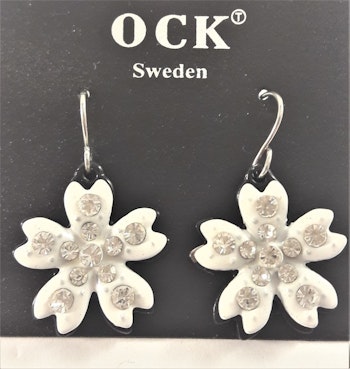 Örhänge med vit blomma och strass