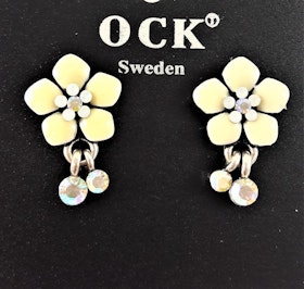 Emaljerat, vitt örhänge i form av fembladig blomma och strass