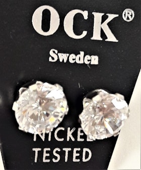 Örhängen, runda med cubic zirconia, ca 9 mm