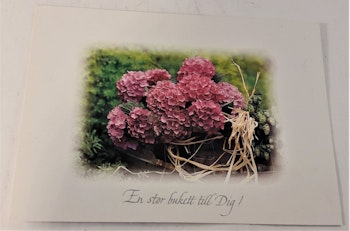 Kort/vykort med blommotiv, "En stor bukett till dig"