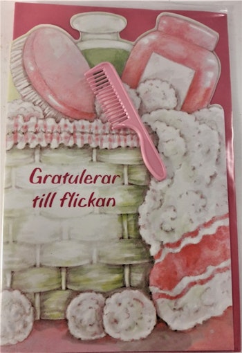 Grattiskort "Gratulerar till flickan", med kam