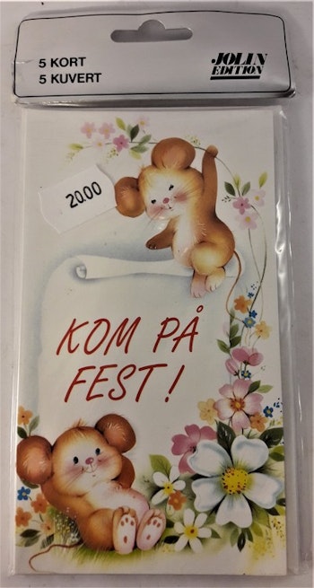 Inbjudningskort "Kom på fest" med musmotiv