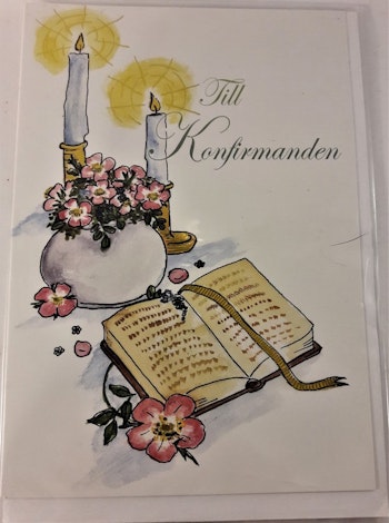 Grattiskort "Till Konfirmanden", motiv med röd blomma