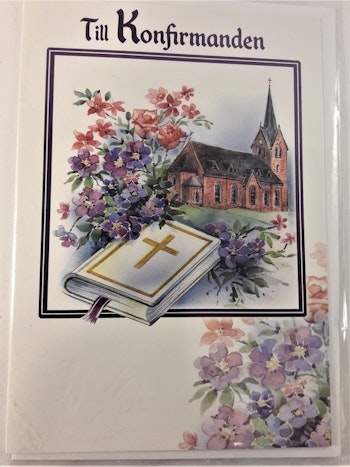 Grattiskort "Till Konfirmanden", motiv med kyrka