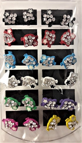 Karta med 12 par örhängen med Hello Kitty-motiv, fylld, med gnistrande strass