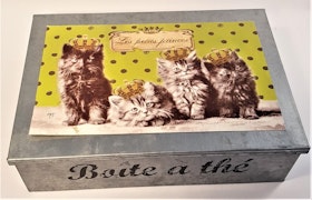 Plåtburk med kattmotiv med fack
