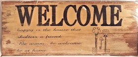 Plåttavla med texten "Welcome".