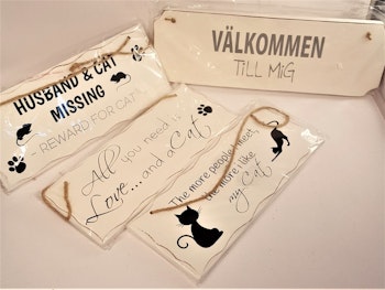 Skyltar i trä med kattmotiv, x1