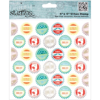 Papermania Happy Days Cling Urban Stamps 6"X6" Bottle Caps