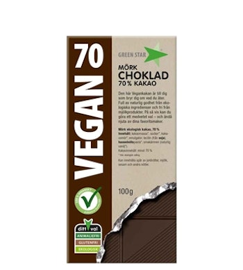 Green star chokladkaka mörk Vegan Ekologisk Glutenfri Mjölkfri 100g
