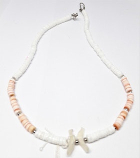 Halsband i ben, vitt och orange