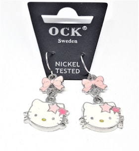 Örhänge med Hello Kitty-huvud, vit, och sten