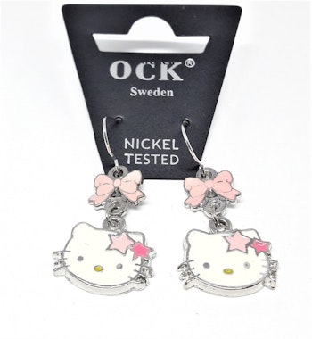 Örhänge med Hello Kitty-huvud, vit, och sten