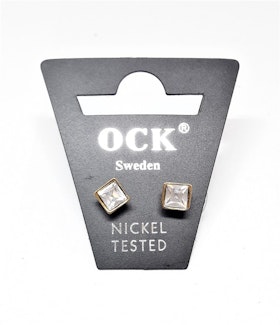 Örhängen, fyrkantiga med guldfärgad kant, ca 5 mm