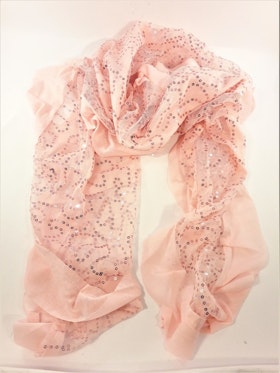 Rosa scarf med glittrande paljetter