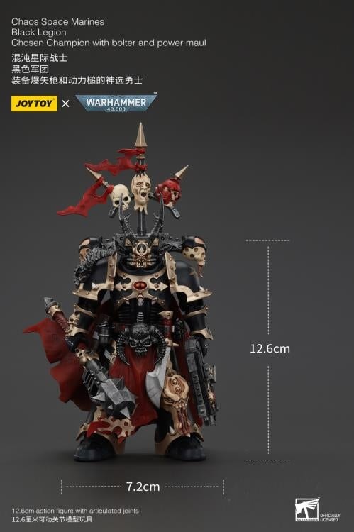Warhammer 40K Chaos Space Marines Black Legion Chosen Champion with Bolter and Power Maul 1/18 Scale Action Figure