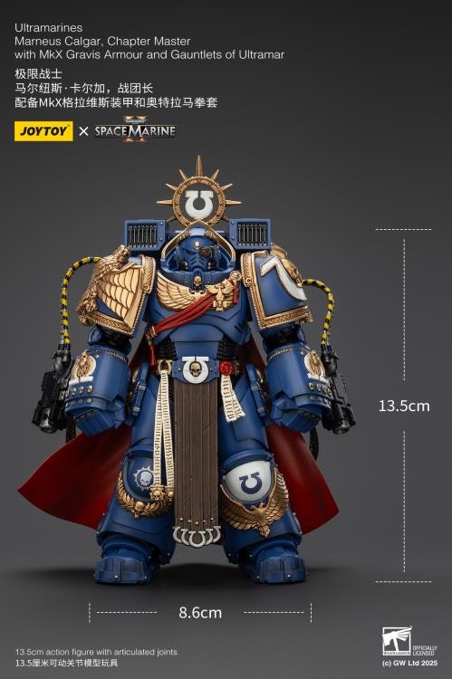 Warhammer 40,000: Space Marine 2 Ultramarines Marneus Calgar Chapter Master with MKX Gravis Armour and Gauntlets of Ultramar 1/18 Scale Action Figure