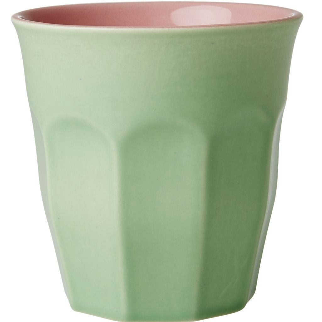 Stor keramikkopp / keramikmugg från RICE - Mjuk grön & rosa
