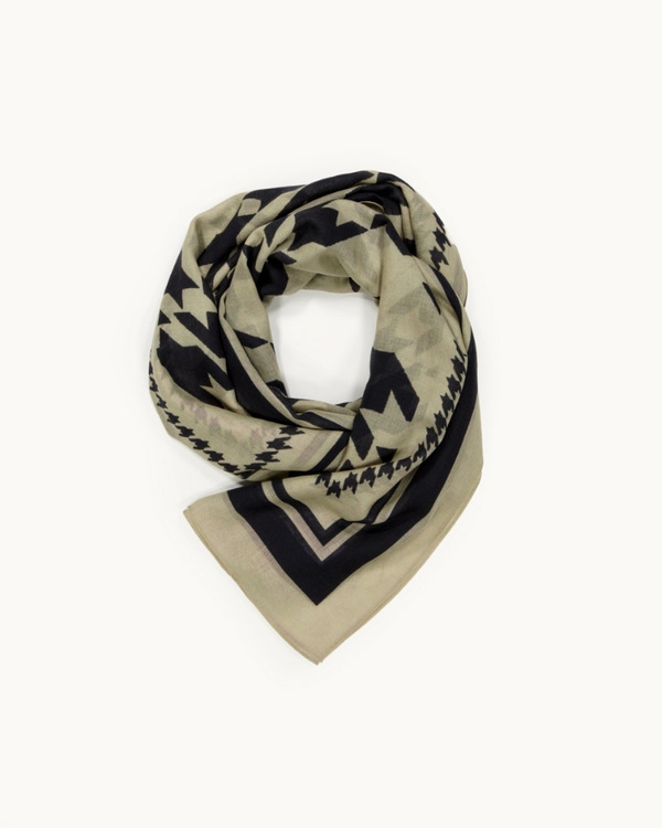 HELENA SAND Large & light soft wool scarf - mjuk och lätt ullsjal i coolt hundtandstryck - grön / svart