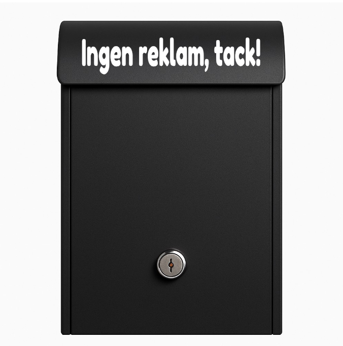 DEKAL TILL BREVLÅDA, INGEN REKLAM TACK (3x20cm)