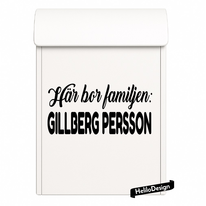 DEKAL TILL BREVLÅDA, HÄR BOR FAMILJEN (10x20cm)