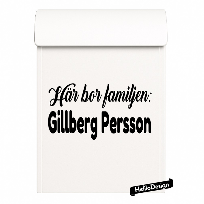 DEKAL TILL BREVLÅDA, HÄR BOR FAMILJEN (10x20cm)