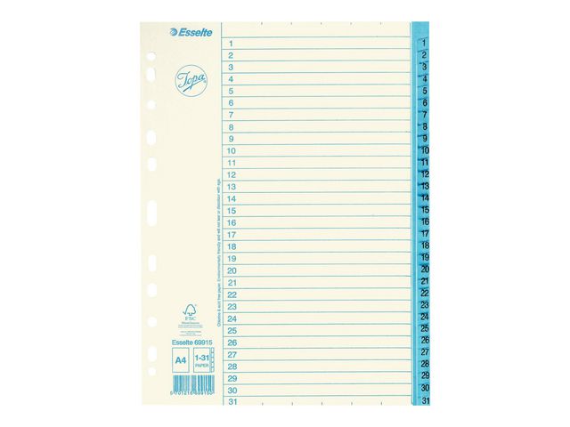 Pappersregister JOPA A4 1-31 vit/blå, FP 10st