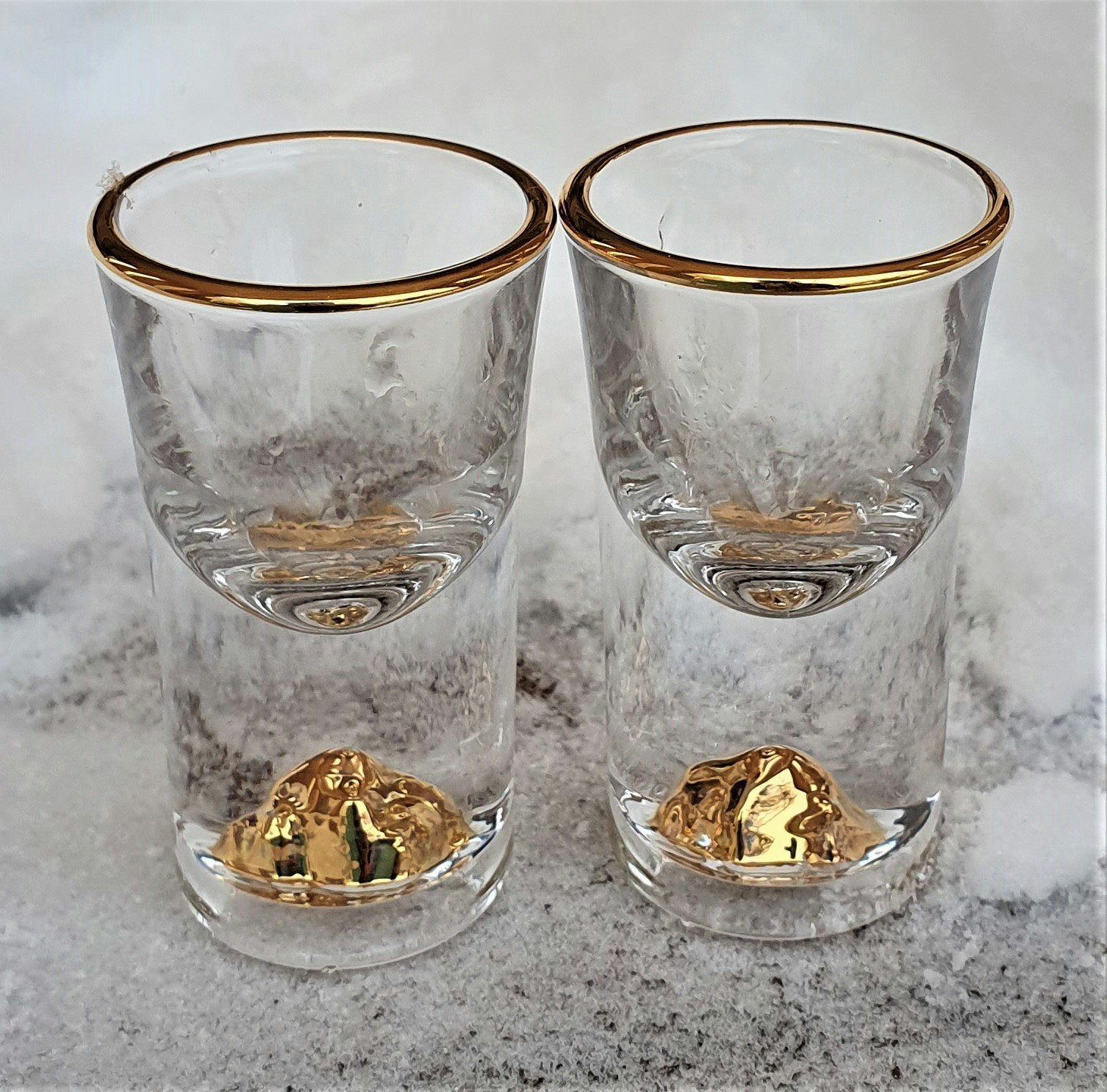 Snaps/likör glas med ingjutet gyllene fjäll 6 pack