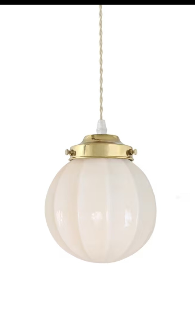 Taklampa Marit Mässing/Opal Beige Liten Munblåst