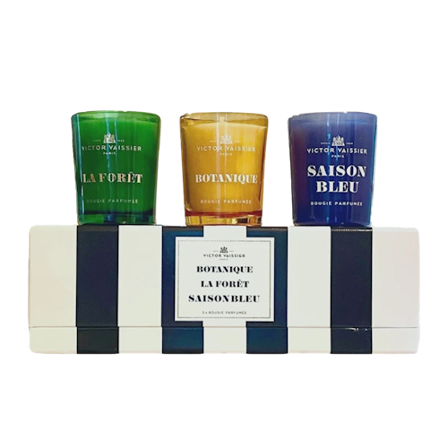 3 pack doftljus Victor Vaissier Small Scented Candles Botanique, La Forêt & Saison Bleu 3 Set