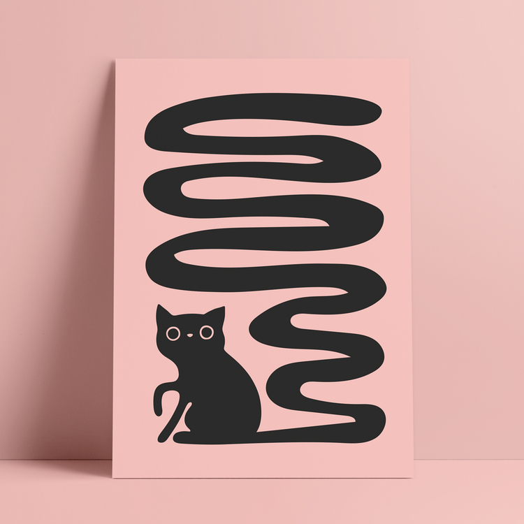 Poster med motivet Svanskatt – en katt med lång slingrande svans. Färg: rosa.