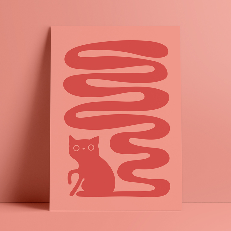Poster med motivet Svanskatt – en katt med lång slingrande svans. Färg: rödrosa.