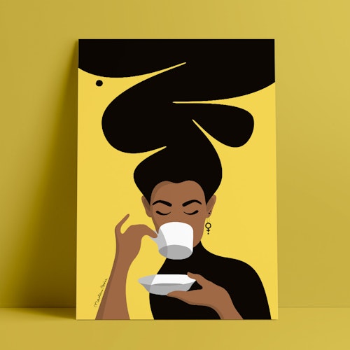 Kaffekvinnan | gul bakgrund