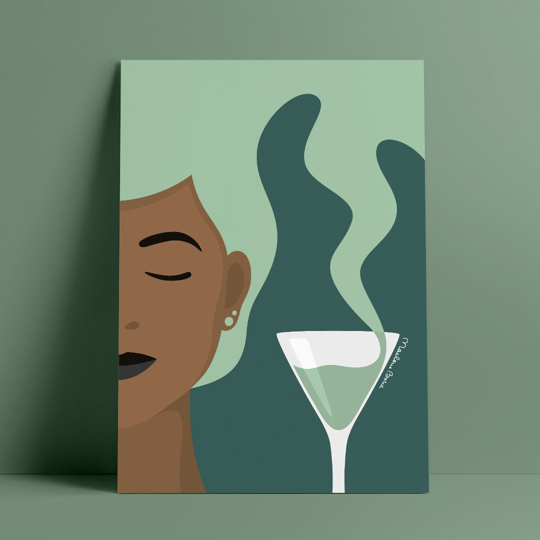 Poster med det grafiska motivet Tipsy – här i en version med en cocktail. Färg: mint och petrol.