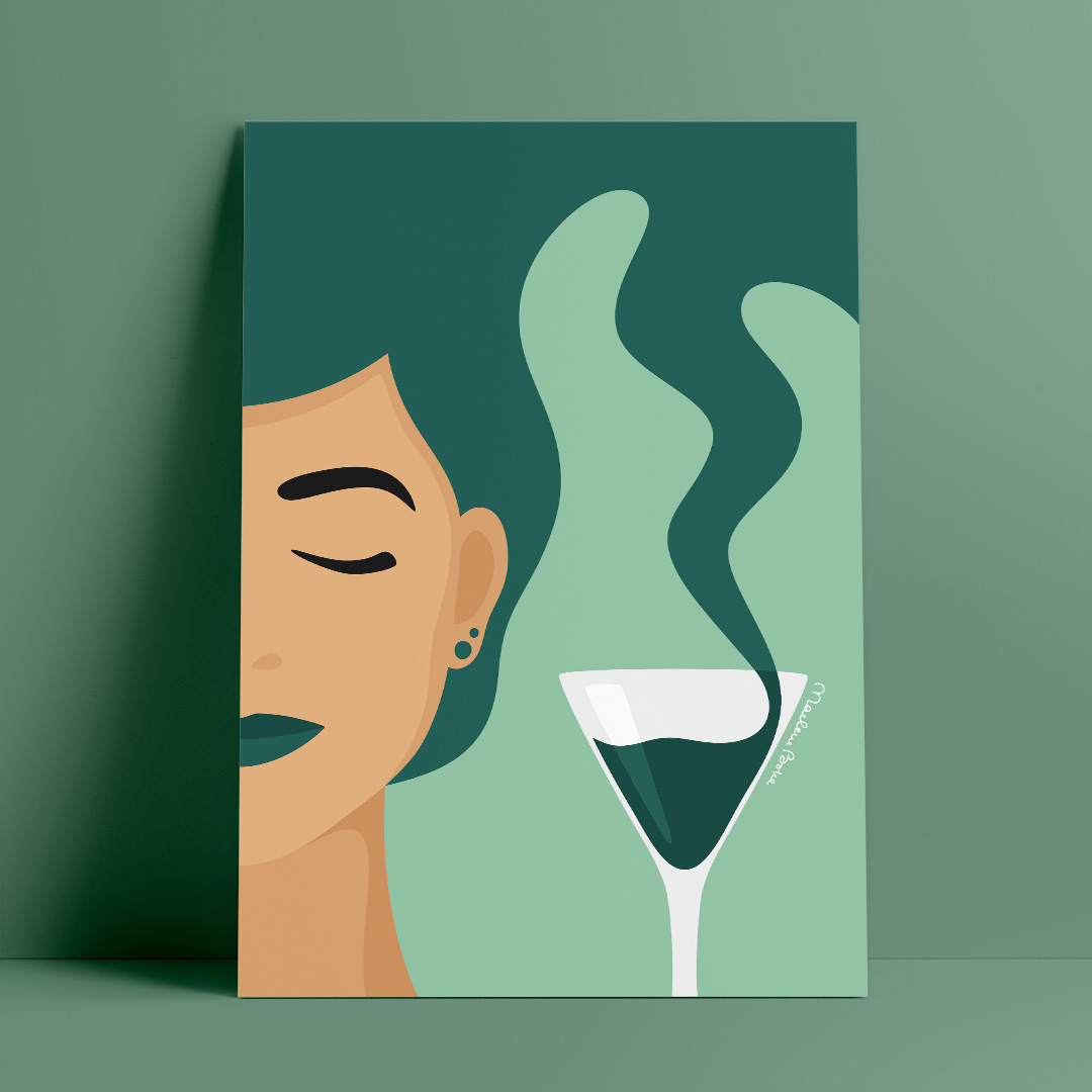 Poster med det grafiska motivet Tipsy – här i versionen med en cocktail. Färg: mint och petrol.