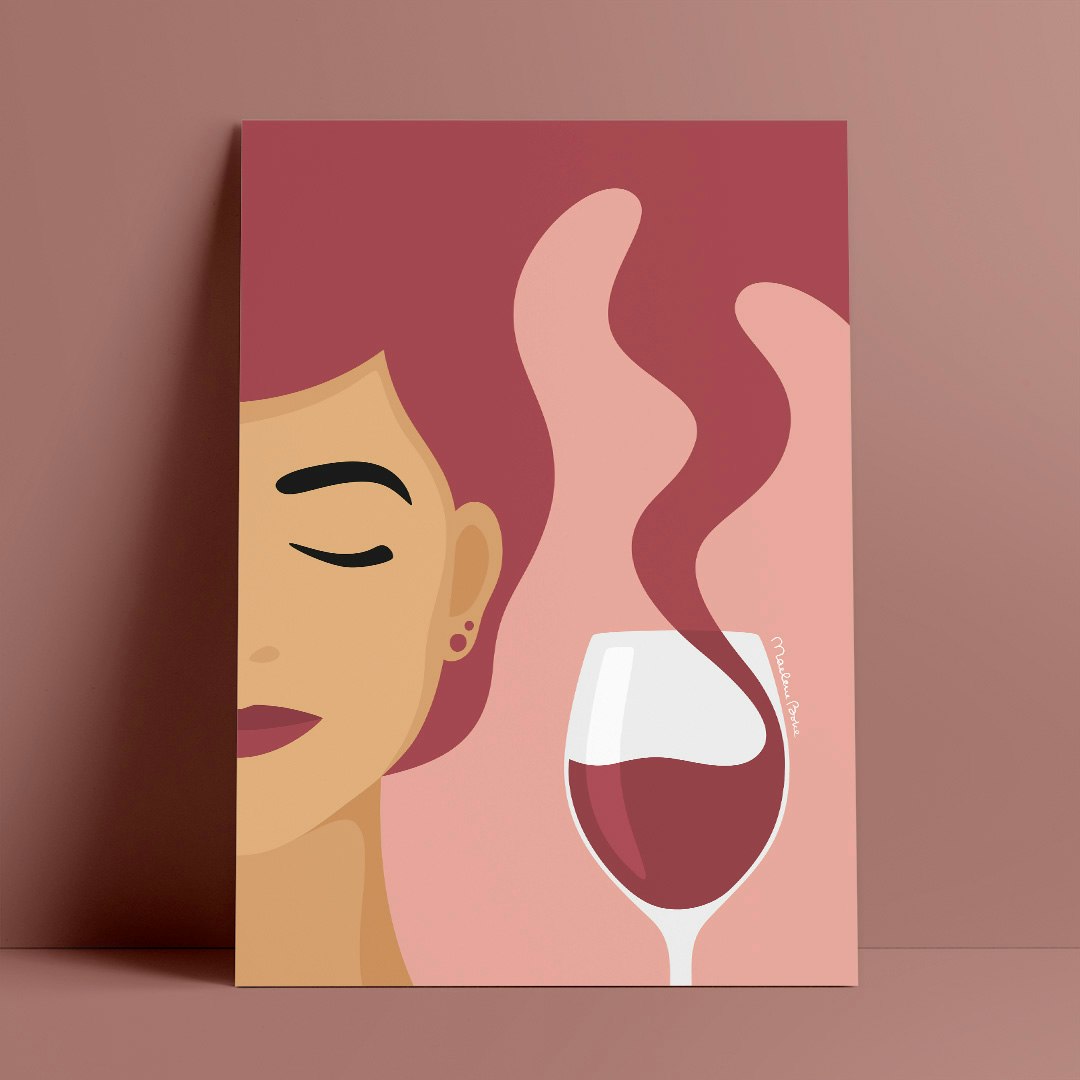 Poster med det grafiska motivet Tipsy – här i versionen med rödvin. Färg: hallonröd och rosa.
