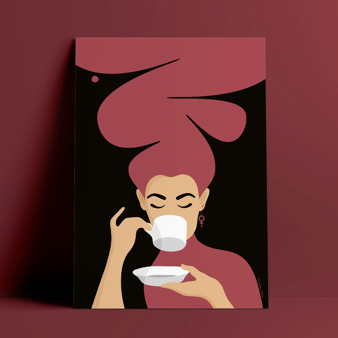 Kaffekvinnan | mörkröd | unikt provtryck