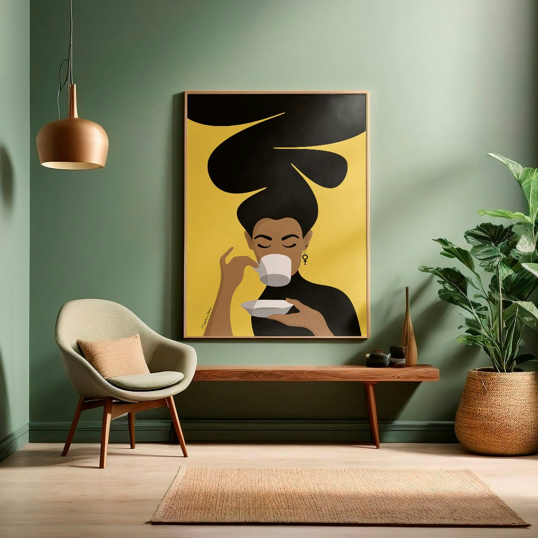 Print | Kaffekvinnan | gul bakgrund