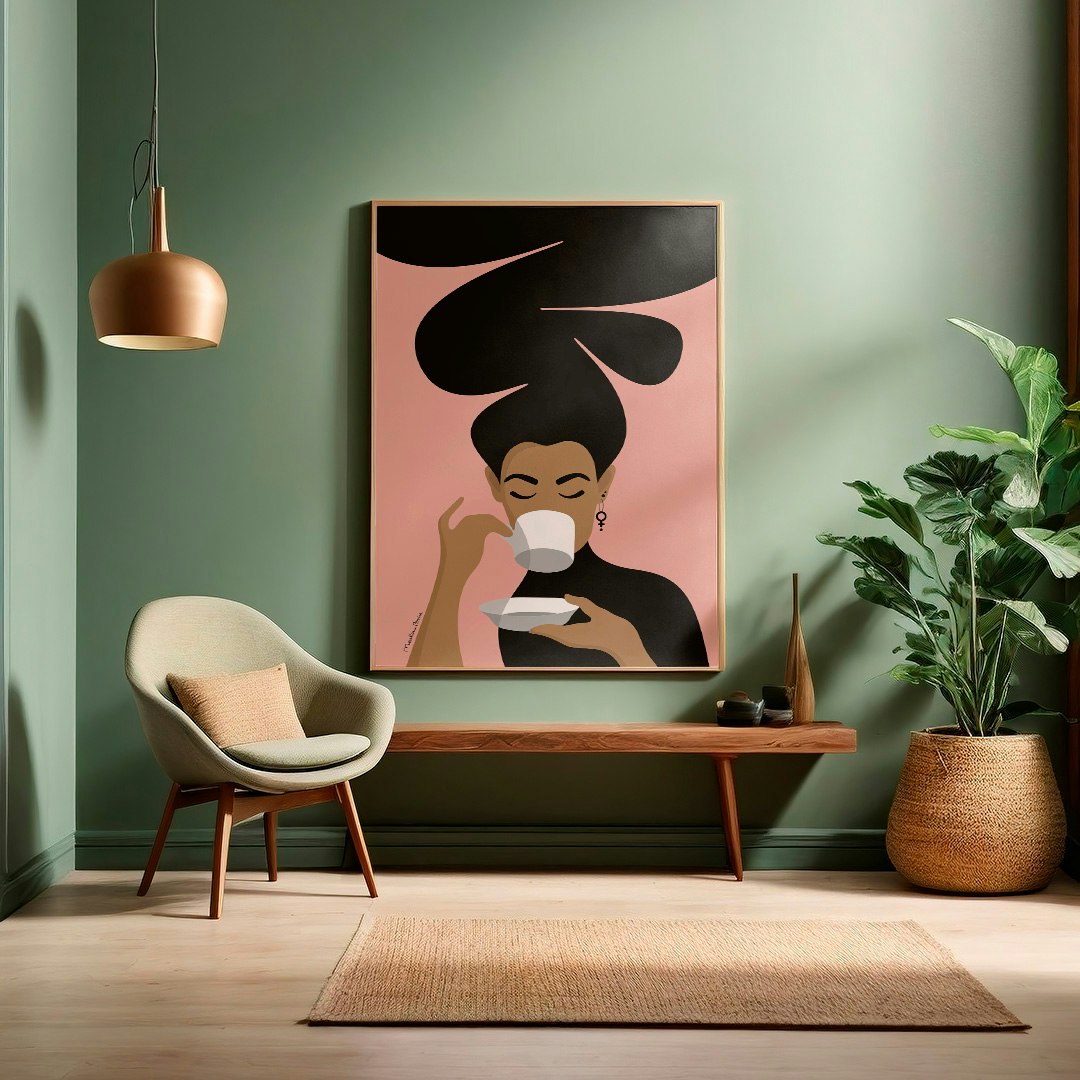 Print | Kaffekvinnan | rosa bakgrund