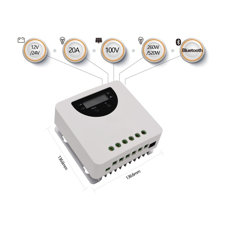 Laderegulator 20A m/bluetooth