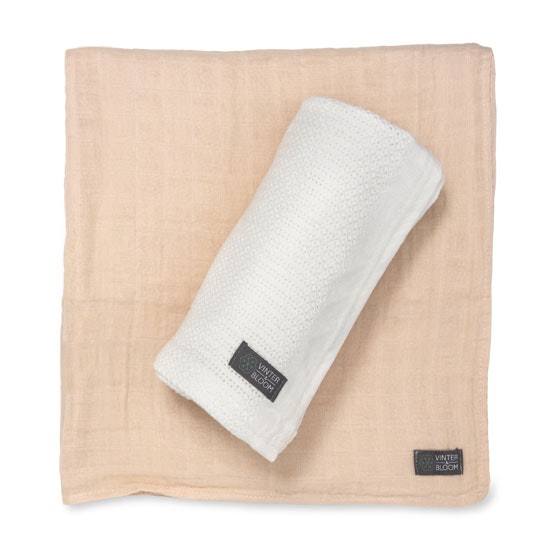 Vinter & Bloom - Filt Soft Grid + Muslin EKO 2-pack "Vit/Beige"