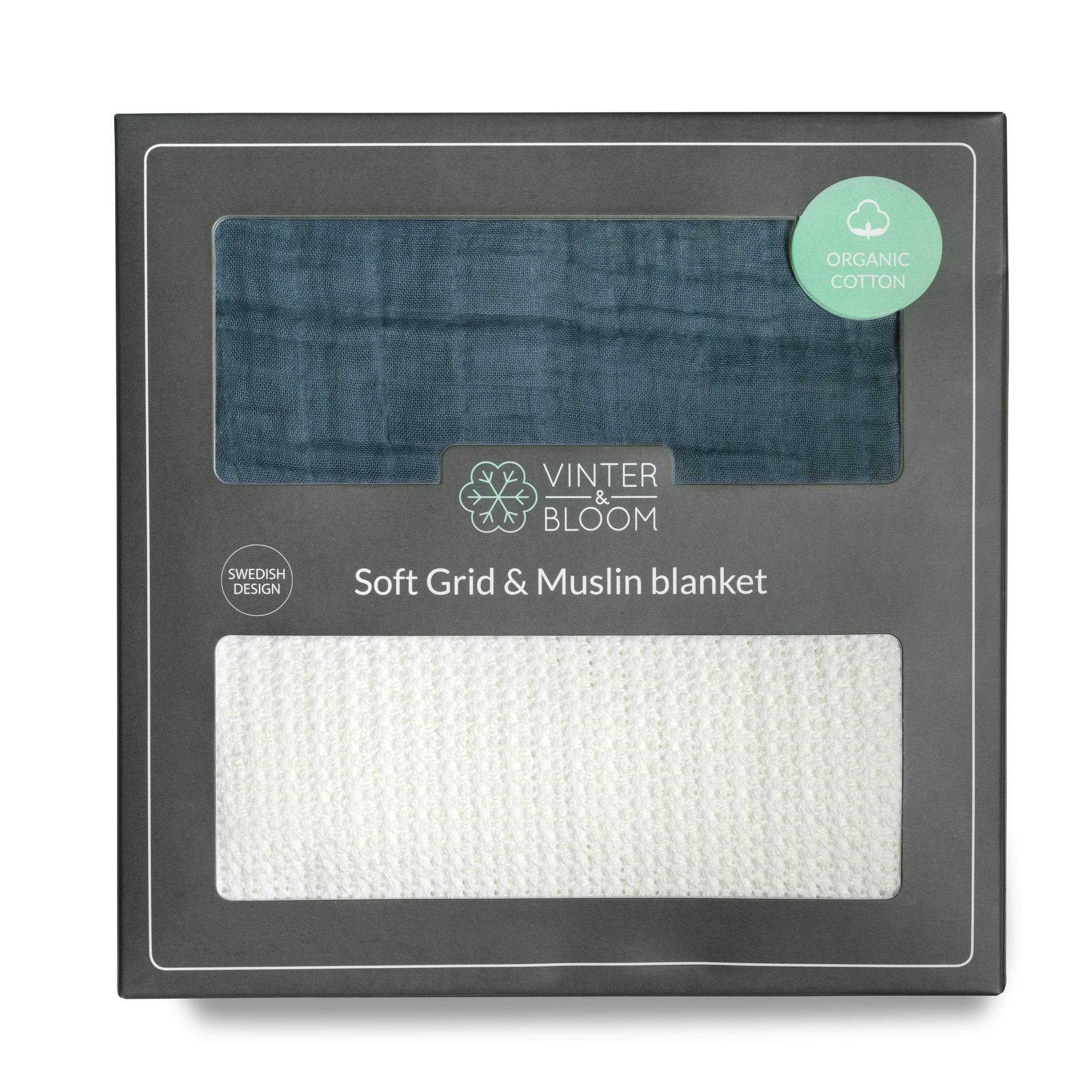 Vinter & Bloom - Filt Soft Grid + Muslin EKO 2-pack "Vit/Blå"