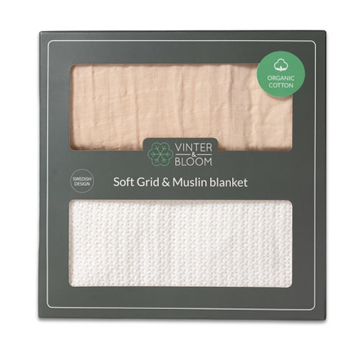 Vinter & Bloom - Filt Soft Grid + Muslin EKO 2-pack "Vit/Beige"