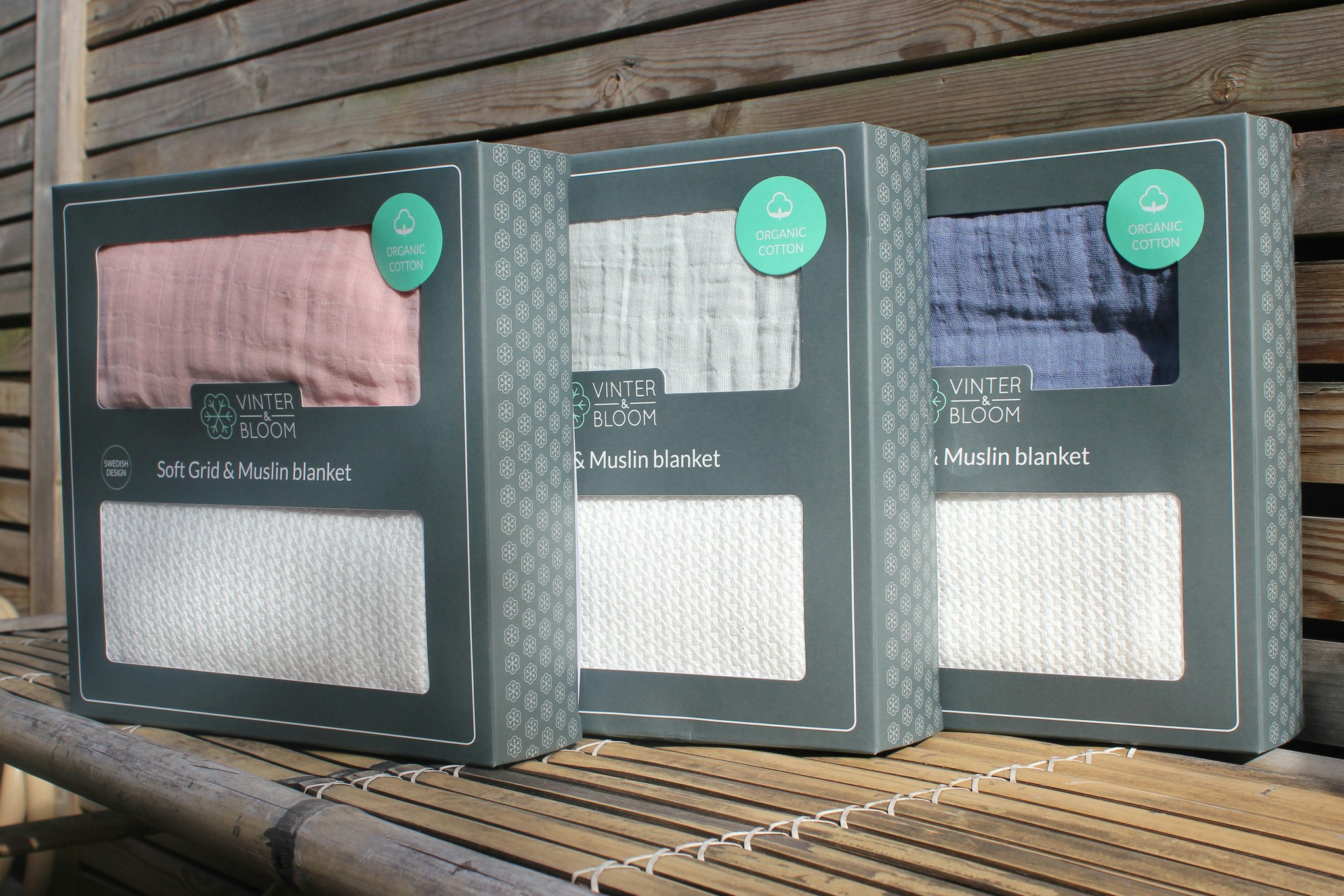 Vinter & Bloom - Soft Grid+Muslin EKO 2-p "Vit/Rosa" DEMOEX